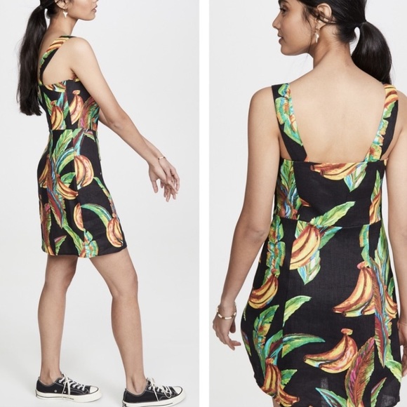 NWT Farm Rio Womens Preta Banana Linen Mini Dress - Picture 2 of 5